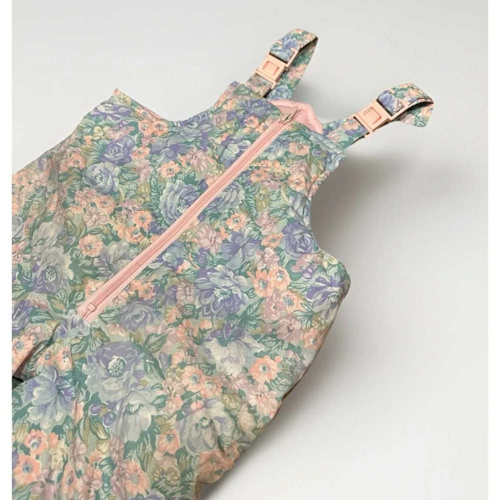 Toddler Girl Vtg Floral Snow Bibs Pants Size M 3 80s 90s Pastel Retro